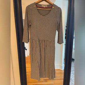 Boden Navy Blue and Gray Striped Dress